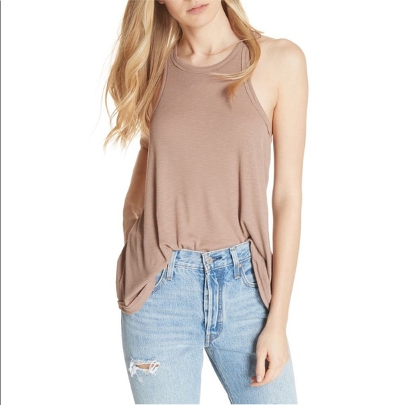 Free People Tops - Free People Long Beach Ribbed Tank Top Tan